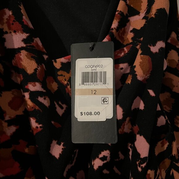 Guess Women's Black Abstract Midi Faux Wrap Dress NWT Size 12 - Picture 5 of 7